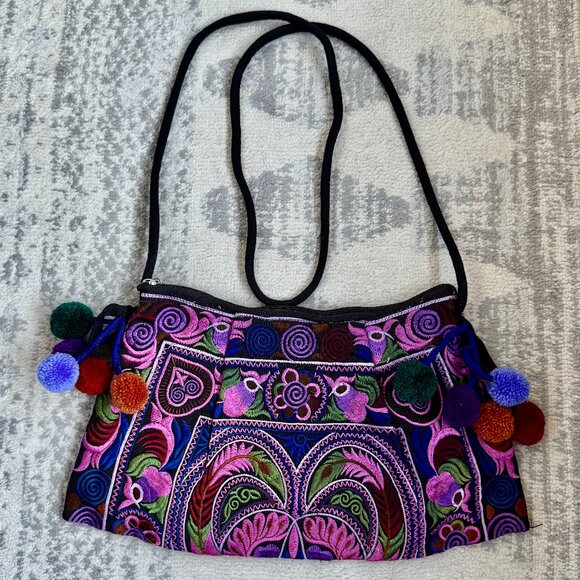 Purple and Pink Embroidered Hmong Crossbody Bag - Picture 5 of 10